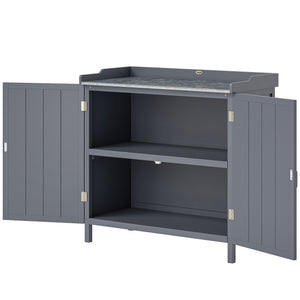 Armoire de rangement avec plateau galvanisé et étagère, gris