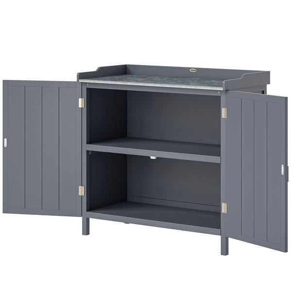 Armoire de rangement avec plateau galvanisé et étagère, gris