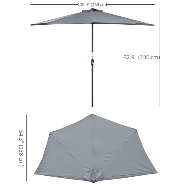 Parasol demi-rond de 9 pieds, gris