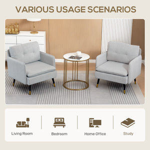 Set of 2 upholstered accent chairs with tufted back and steel legs, grey