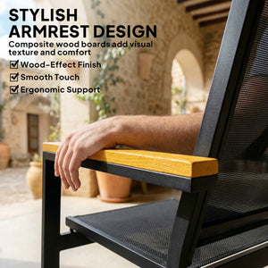 Ensemble de mobilier de jardin 4 pièces avec canapé et table basse en verre trempé, noir.