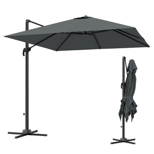 Parasol déporté en aluminium de 2,4 m avec rotation à 360°, base croisée, manivelle et inclinaison, gris foncé
