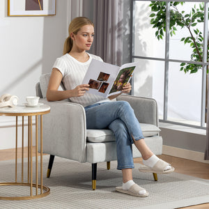 Set of 2 upholstered accent chairs with tufted back and steel legs, grey