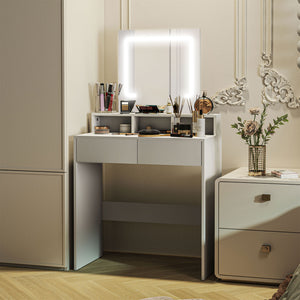 Coiffeuse avec miroir et éclairage LED, blanche