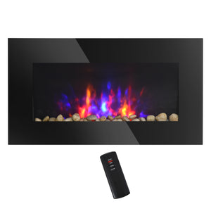 Cheminée murale de 72 cm avec effet flamme LED breveté et 7 couleurs, noir