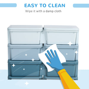 3-Tier Kids Toy Organizer and Storage Bins with 6 Plastic Drawers, Blue