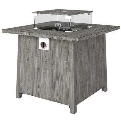 Outsunny 28" Square 40,000 BTU Propane Fire Pit Table with Waterproof Cover and Adjustable Footrests