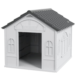 Outdoor plastic kennel with vents, grey
