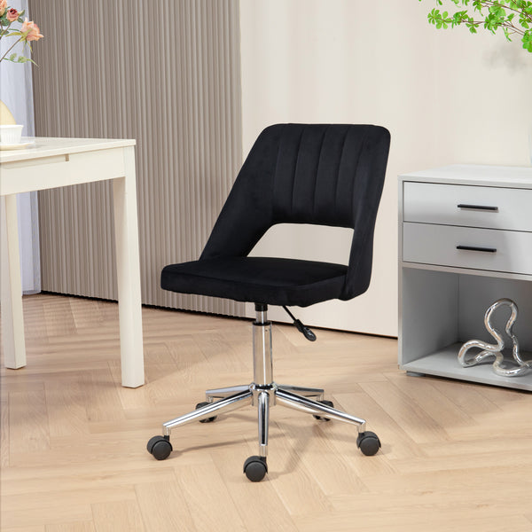 Black velvet mid-back office chair