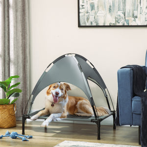 Lit surélevé pour chien avec auvent, gris