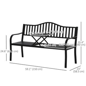 Banc d'extérieur en métal avec table centrale relevable pour 2 à 3 personnes, noir