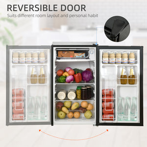Réfrigérateur compact avec congélateur, étagère réglable, thermostat mécanique et porte réversible, noir
