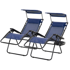 Ensemble de 2 chaises pliables avec auvent zéro gravité, bleu