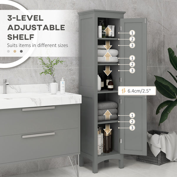 Freestanding tall bathroom cabinet with adjustable shelves and cupboards, grey