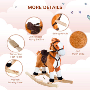Plush Rocking Horse with Realistic Sound, Red and Brown