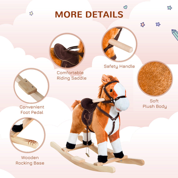 Plush Rocking Horse with Realistic Sound, Red and Brown