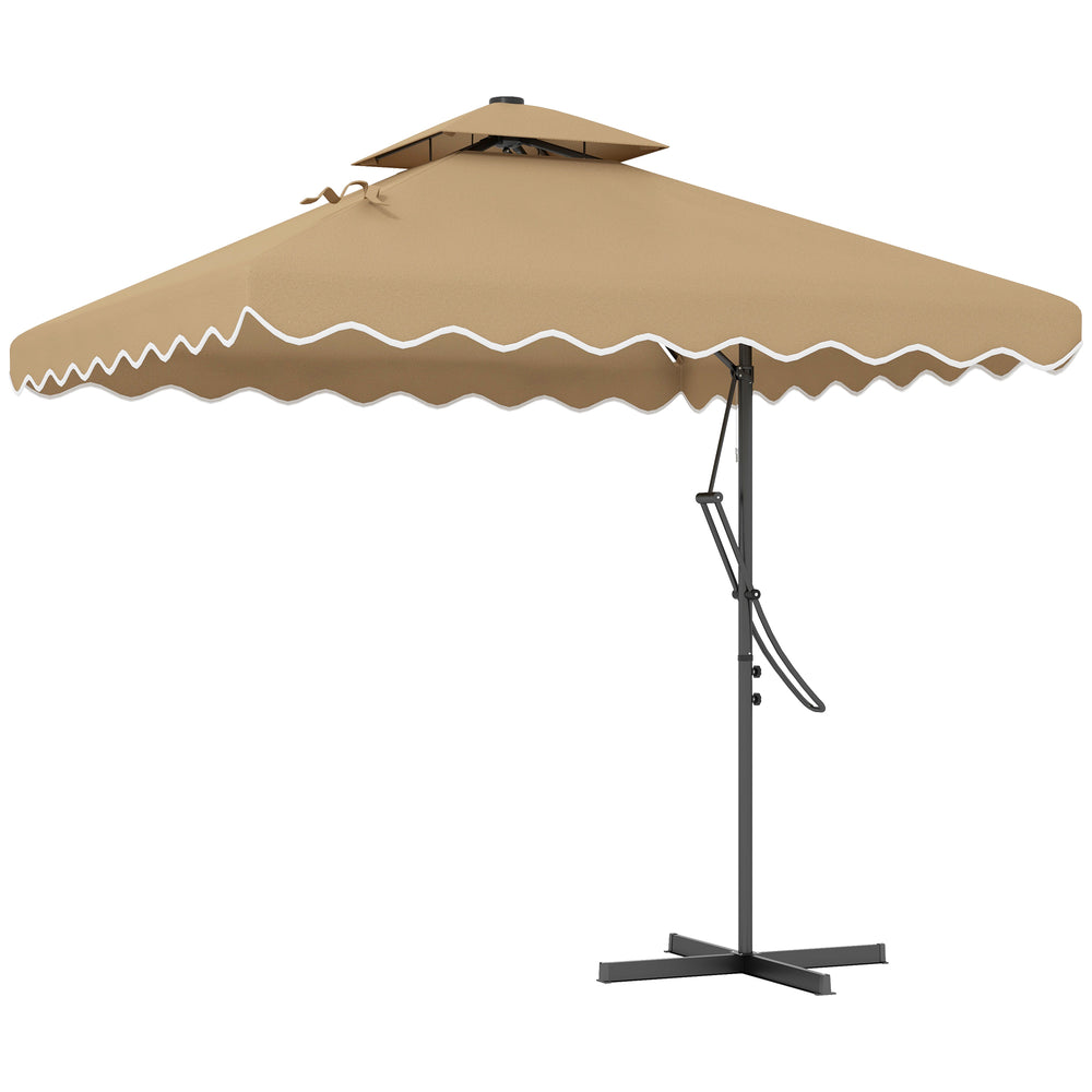 Parasol carré déporté à double toit avec éclairage solaire LED