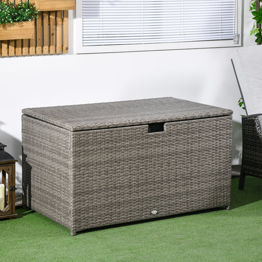 Coffre de rangement extérieur 113 gallons en rotin, gris mélangé