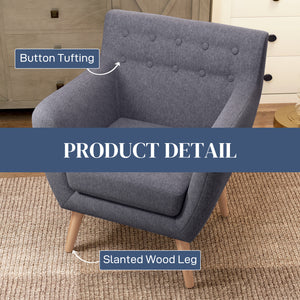 Fauteuil mid century avec structure en bois et rembourrage épais, gris clair