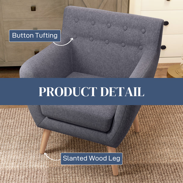 Fauteuil mid century avec structure en bois et rembourrage épais, gris clair