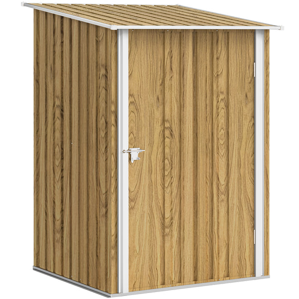 Cabanon de jardin compact en acier galvanisé avec porte verrouillable, couleur bois