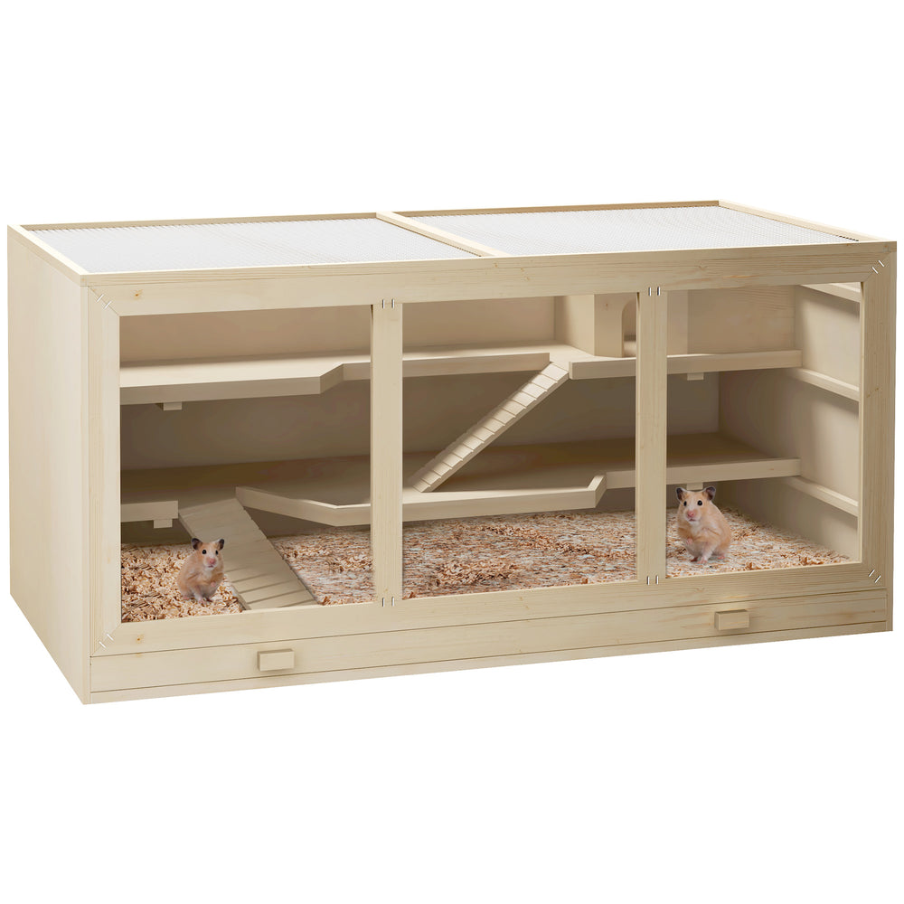 Wooden cage for hamsters and rats with slide and tray