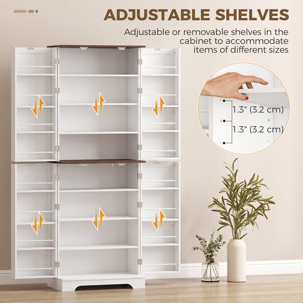 Garde-manger haut style champêtre avec 2 armoires, porte et tablettes ajustables, blanc