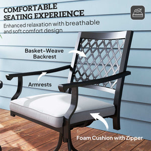 Lot de 2 chaises pivotantes et à bascule en métal avec coussin et accoudoirs