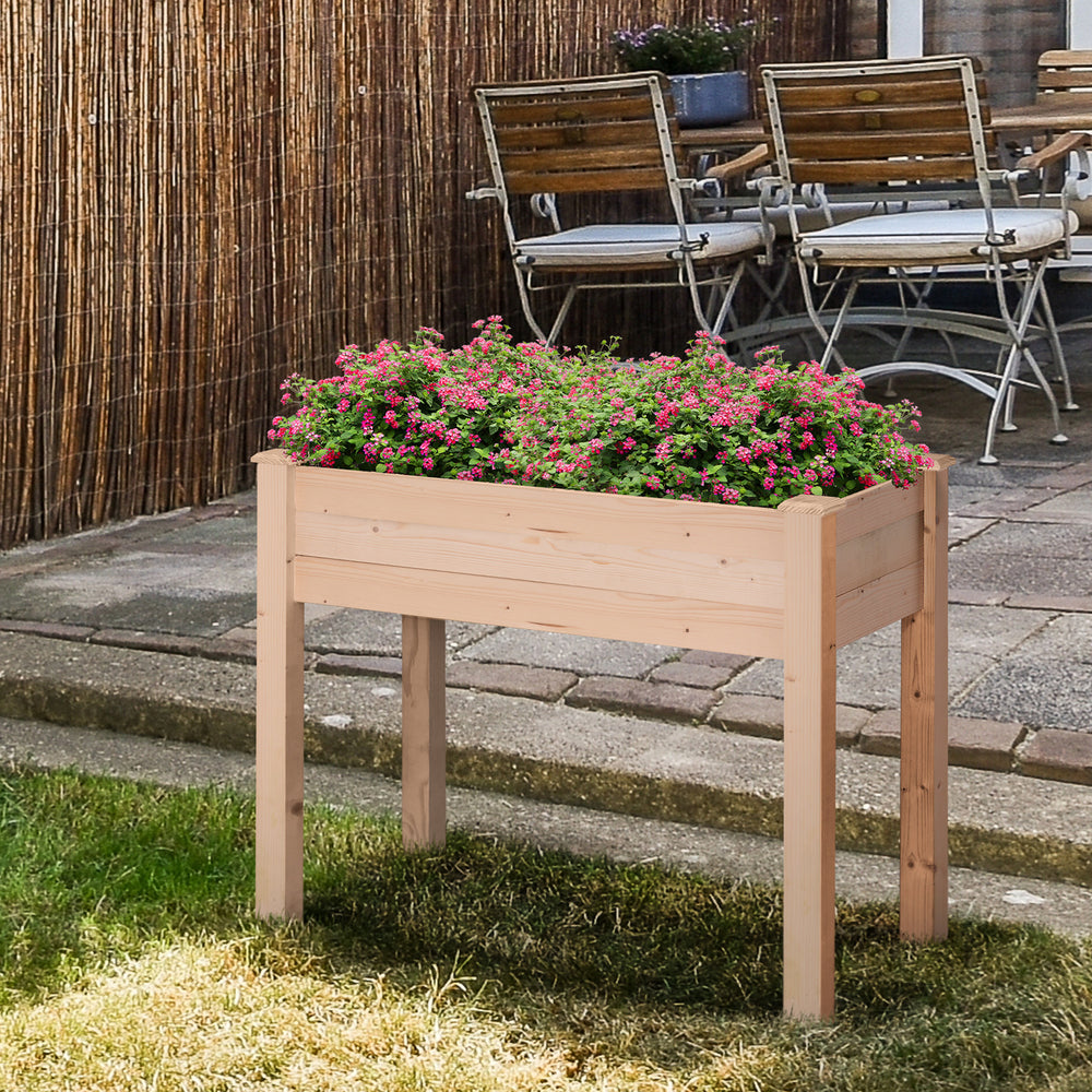 Jardinière surélevée en bois avec pieds, trous de drainage et sac intérieur, couleur naturelle