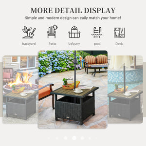 Table carrée en rotin synthétique avec trou pour parasol, utilisable comme porte-parapluie, noire