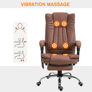 6-point vibrating massage chair, reclining, microfiber upholstery with retractable footrest, brown