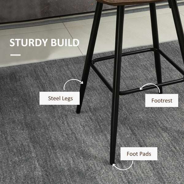 Set of 2 faux leather bar stools, brown