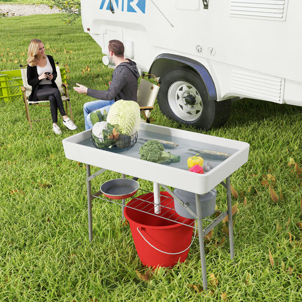 Table glacière pliante avec système d'évacuation