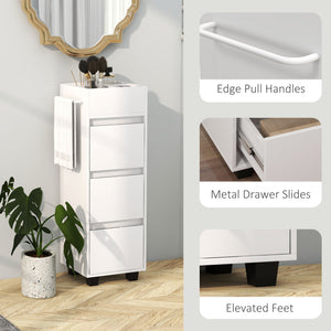 Slim Bathroom Cabinet, Bathroom Storage Cabinet with 4 Top Compartments, 3 Drawers & Towel Rack for Narrow Spaces, White