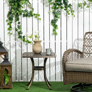 Aluminium Outdoor Side Table with Umbrella Hole, 21" Square Patio Coffee Table End Table, Bronze