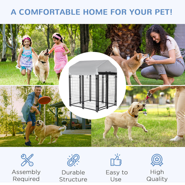 Outdoor Dog Kennel with Waterproof UV-Resistant Cover, 4 x 4 x 4.5 ft