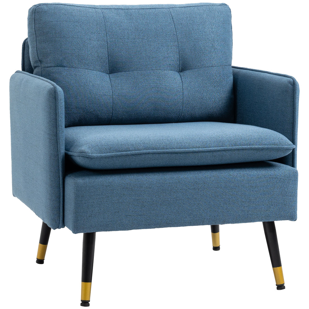 Fauteuil d'appoint moderne rembourré avec dossier capitonné et pieds en acier, bleu