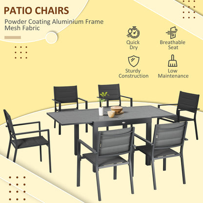Ensemble de salle à manger de jardin 7 pièces pour 6 personnes, table d'extérieur extensible en aluminium, chaises empilables à dossier haut, gris foncé