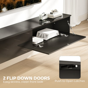 Floating TV Stand for TVs up to 75 Inch, 70.9" TV Cabinet, Entertainment Center with 2 Flip Doors, High Gloss Black