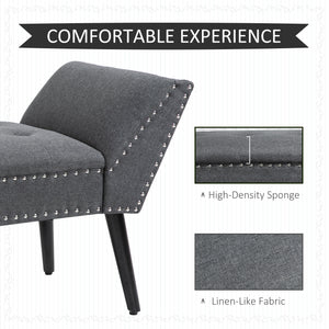 Banc rembourré moderne avec accoudoirs et garniture cloutée, gris