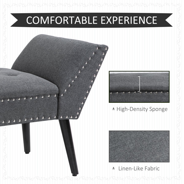 Banc rembourré moderne avec accoudoirs et garniture cloutée, gris