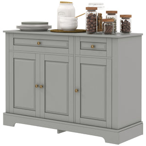 Buffet moderne avec 2 tiroirs et étagères réglables, idéal pour la salle à manger, gris.