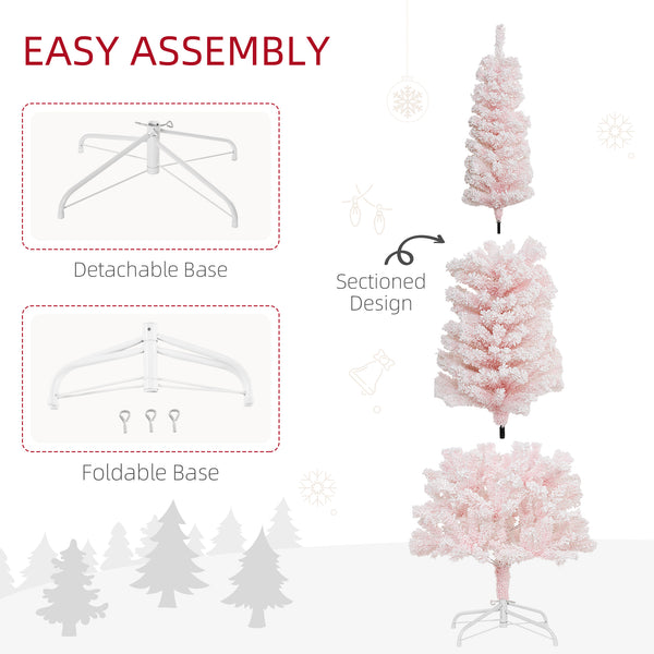 Sapin de Noël givré rose de 6 pieds en forme de crayon