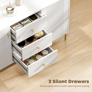 Buffet de rangement moderne avec 3 tiroirs à fermeture douce et 2 étagères réglables, blanc