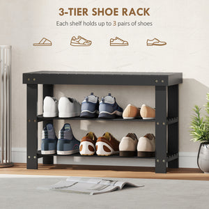 Banc de rangement à chaussures en bambou, noir