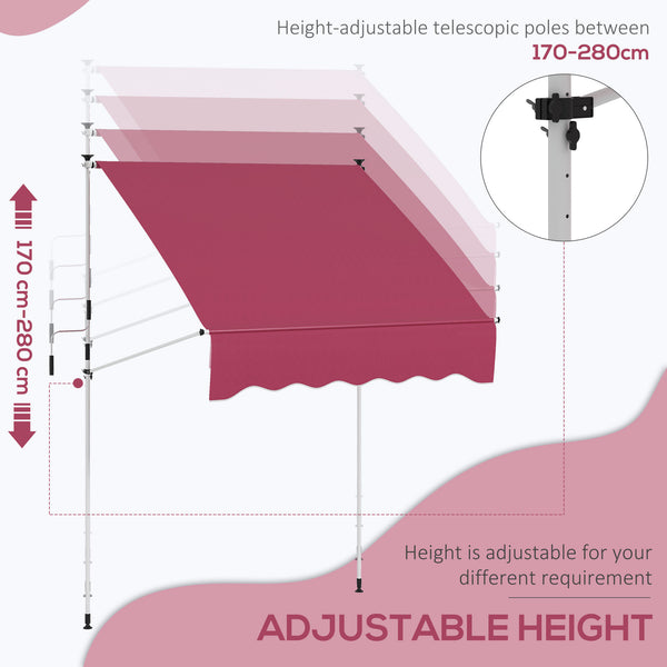 6.6'x5' Manual Retractable Patio Awning Sun Shelter Window Door Deck Canopy, Water Resistant UV Protector, Wine Red