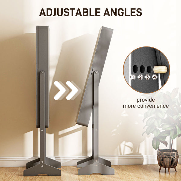 Armoire à bijoux sur pied avec miroir et LED à angle réglable, gris