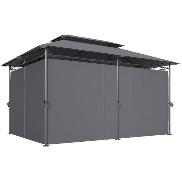 10' x 13' Double Roof Patio Gazebo, Outdoor Gazebo with Curtains, for Garden, Lawn, Backyard and Deck, Grey