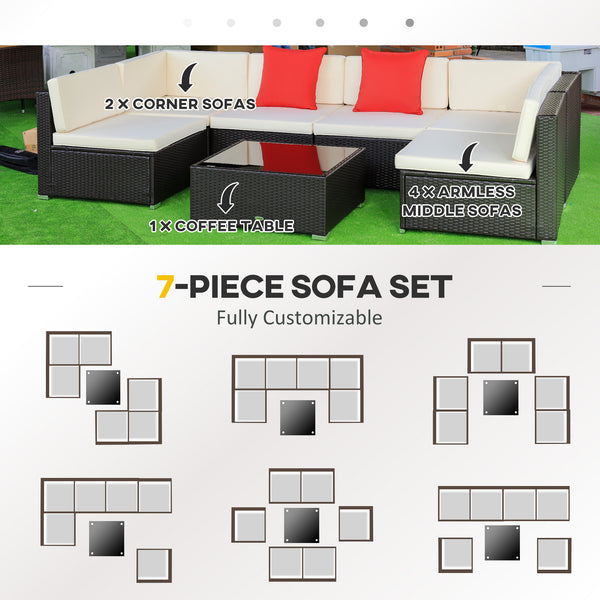 7-piece rattan furniture set, ivory