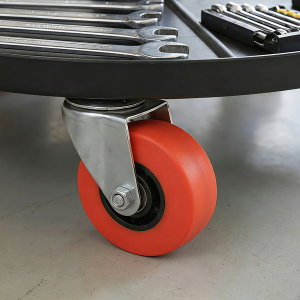 Tabouret de mécanicien ajustable avec roulettes et plateau de rangement pour outils, rouge